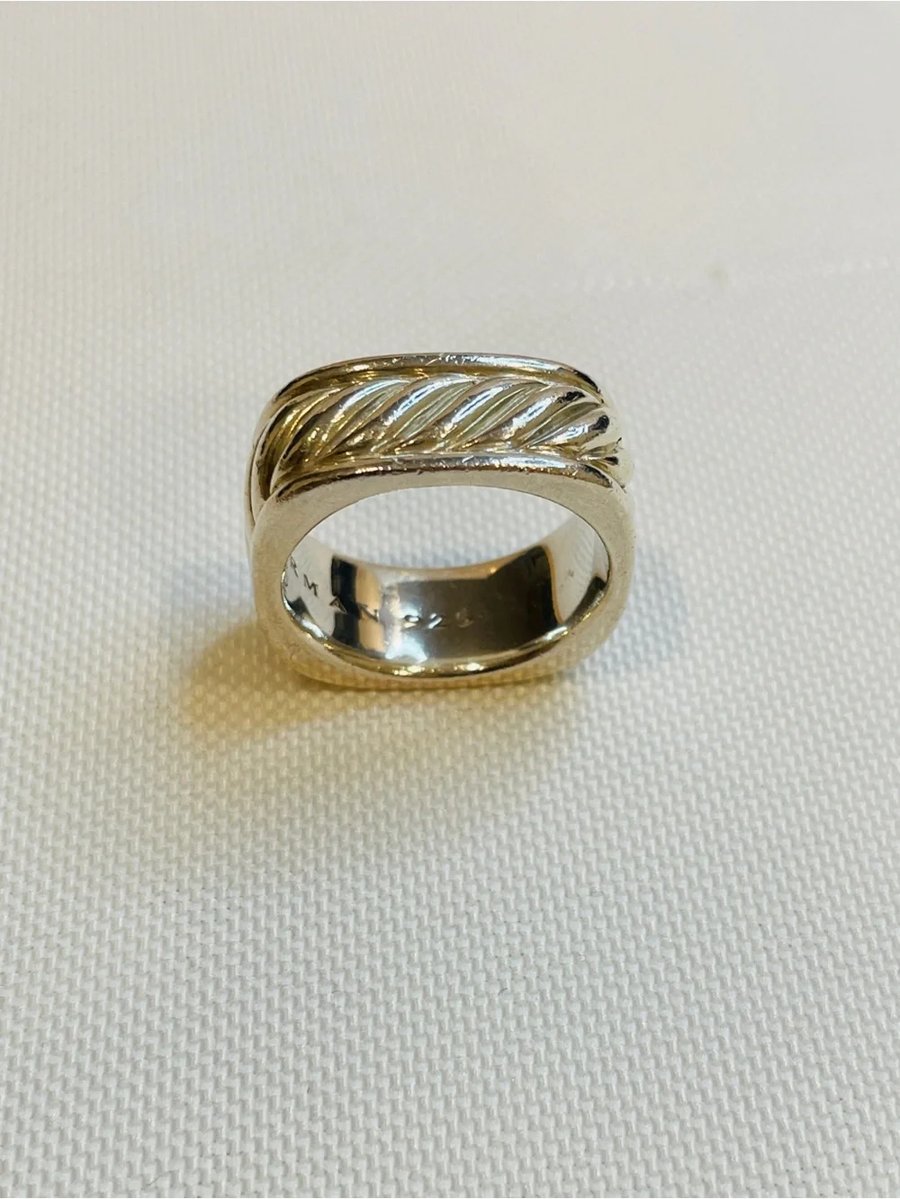 David Yurman 925 Sterling Silver Sculpted Cable Square Band Ring